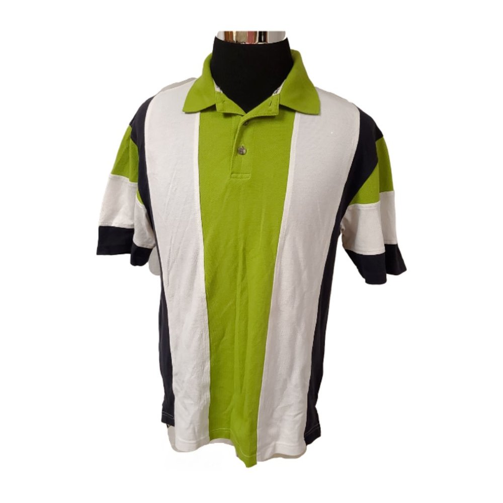 Redhead Bass Pro Mens Medium Green White Black 3 Button Pullover Polo Shirt